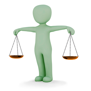 Stylised person holding scales, representing legality, aka insurance needs.